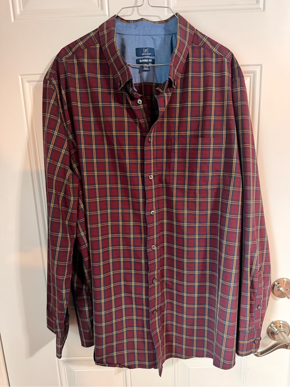 George Men's Burgundy Plaid Button-Down Shirt